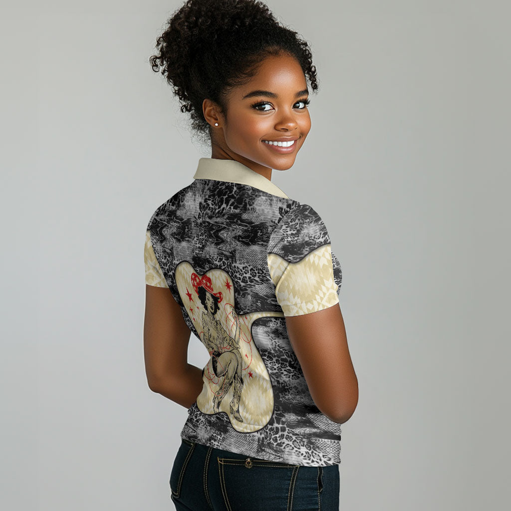Black Cowgirl Lasso Horseshoe Women Polo Shirt Vintage Retro Leopard Animal