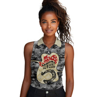 Black Cowgirl Lasso Horseshoe Women Sleeveless Polo Shirt Vintage Retro Leopard Animal