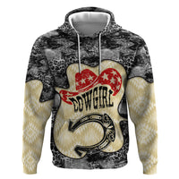 Black Cowgirl Lasso Horseshoe Zip Hoodie Vintage Retro Leopard Animal