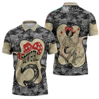 Black Cowgirl Lasso Horseshoe Zipper Polo Shirt Vintage Retro Leopard Animal