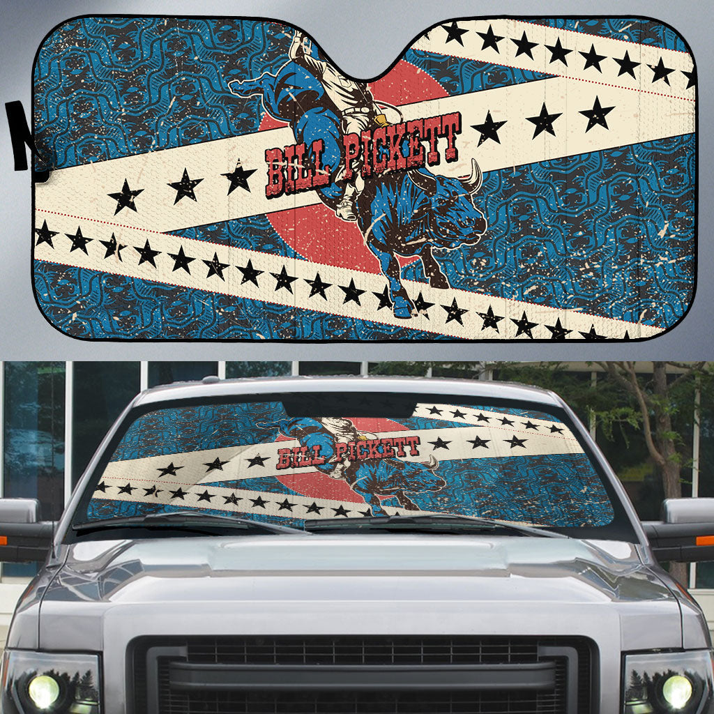 Bill Pickett Black Cowboy Auto Sun Shade Western American Heritage - Grunge Stars And Stripes
