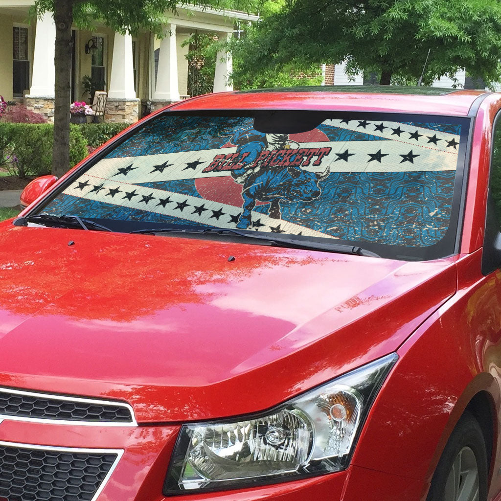 Bill Pickett Black Cowboy Auto Sun Shade Western American Heritage - Grunge Stars And Stripes