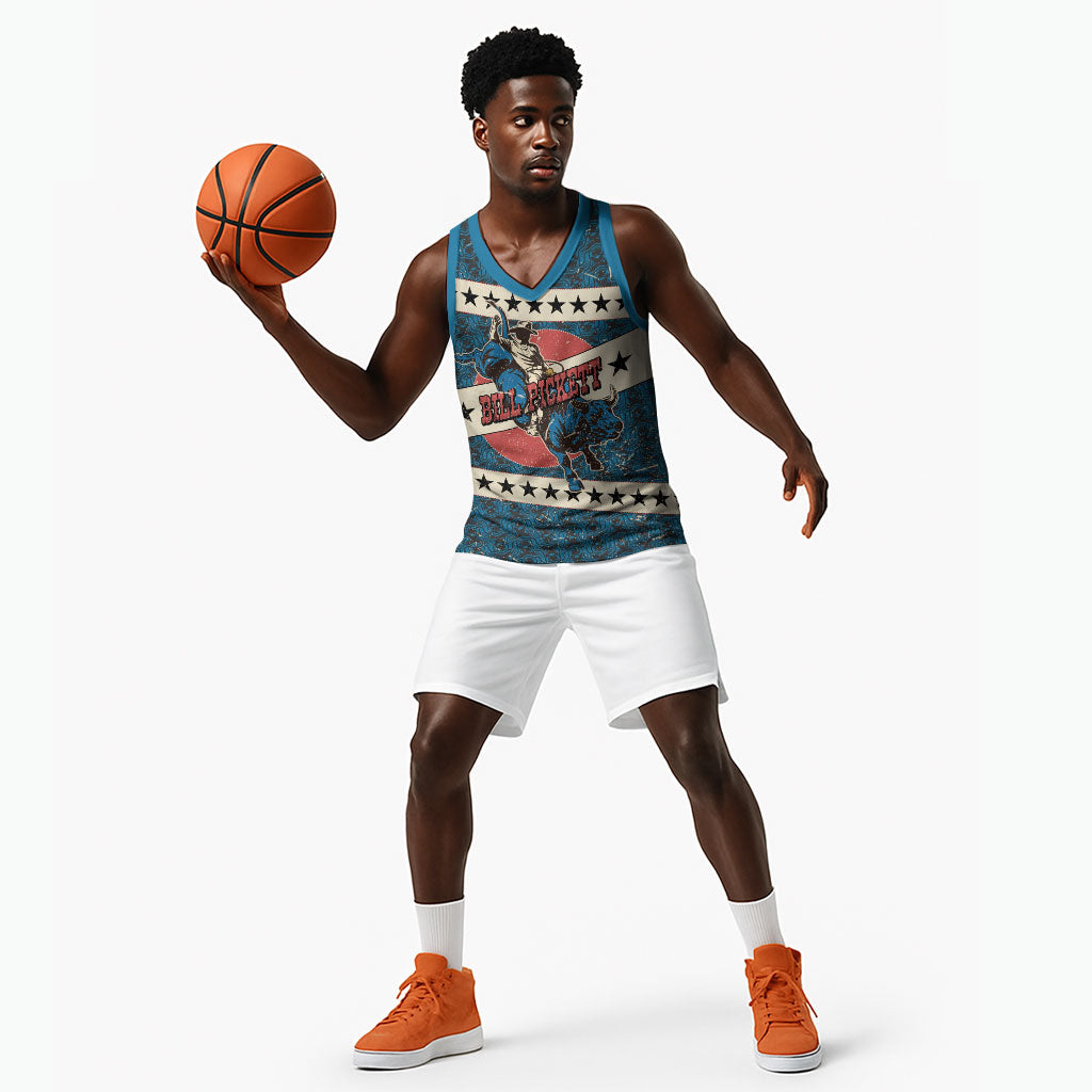 Bill Pickett Black Cowboy Basketball Jersey Western American Heritage - Grunge Stars And Stripes