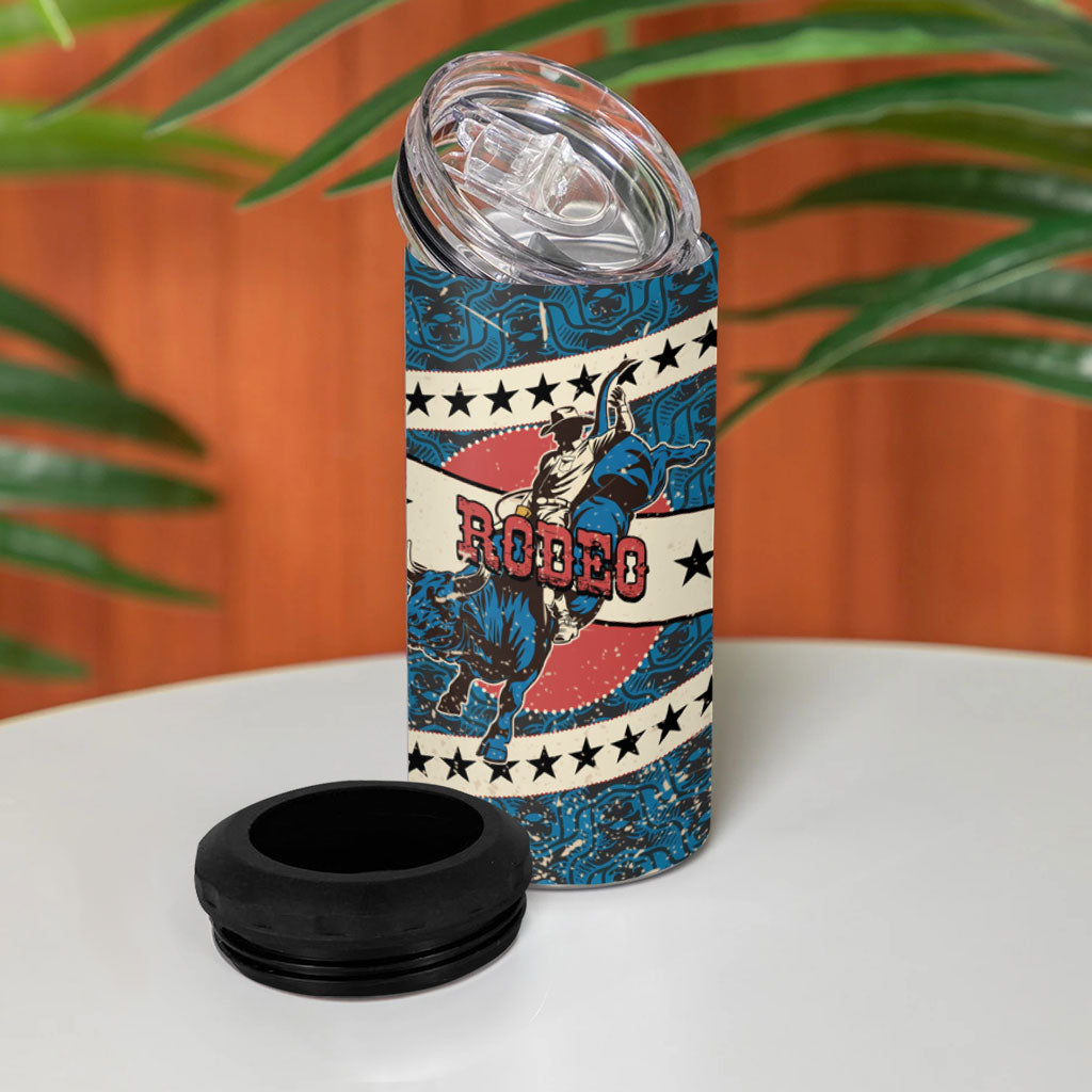 Bill Pickett Black Cowboy 4 in 1 Can Cooler Tumbler Western American Heritage - Grunge Stars And Stripes