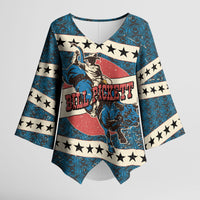 Bill Pickett Black Cowboy Kimono Sleeve Blouse Western American Heritage - Grunge Stars And Stripes