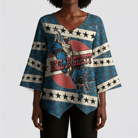 Bill Pickett Black Cowboy Kimono Sleeve Blouse Western American Heritage - Grunge Stars And Stripes