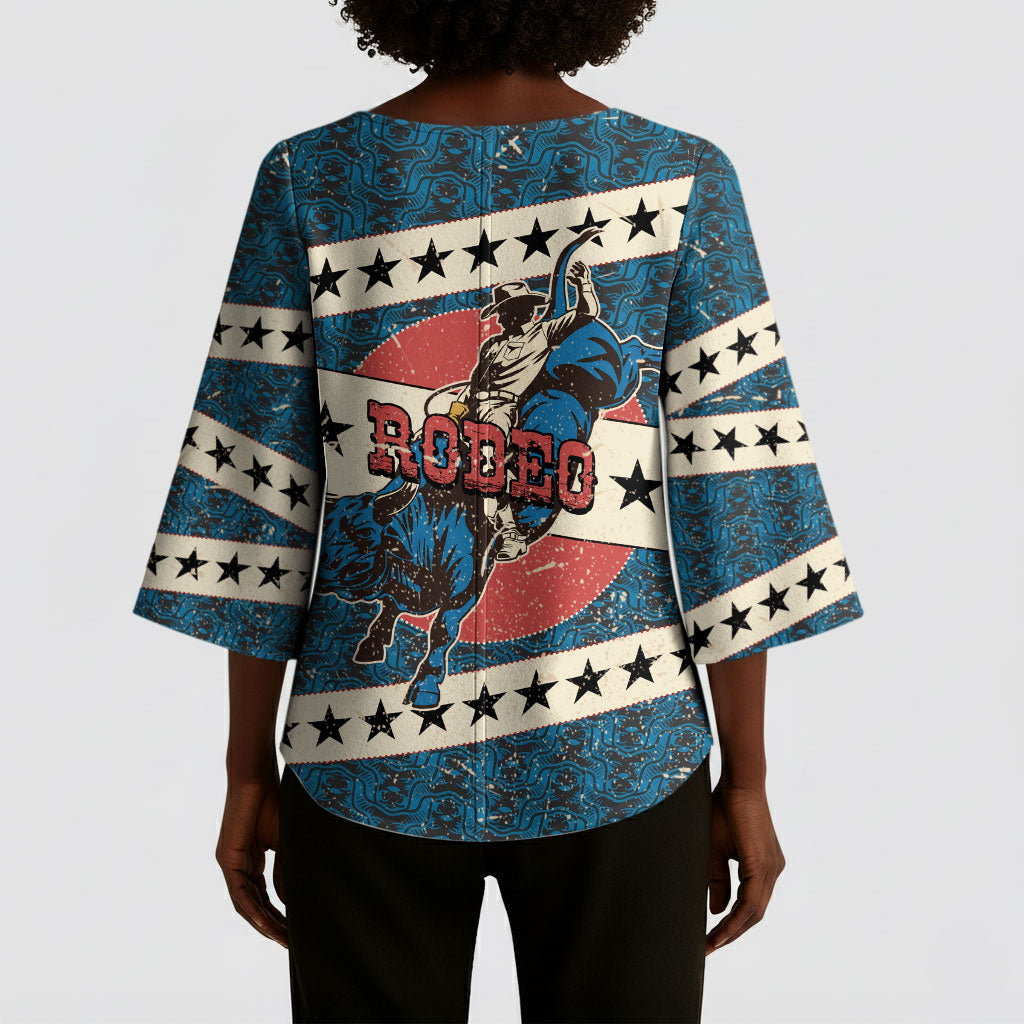 Bill Pickett Black Cowboy Kimono Sleeve Blouse Western American Heritage - Grunge Stars And Stripes