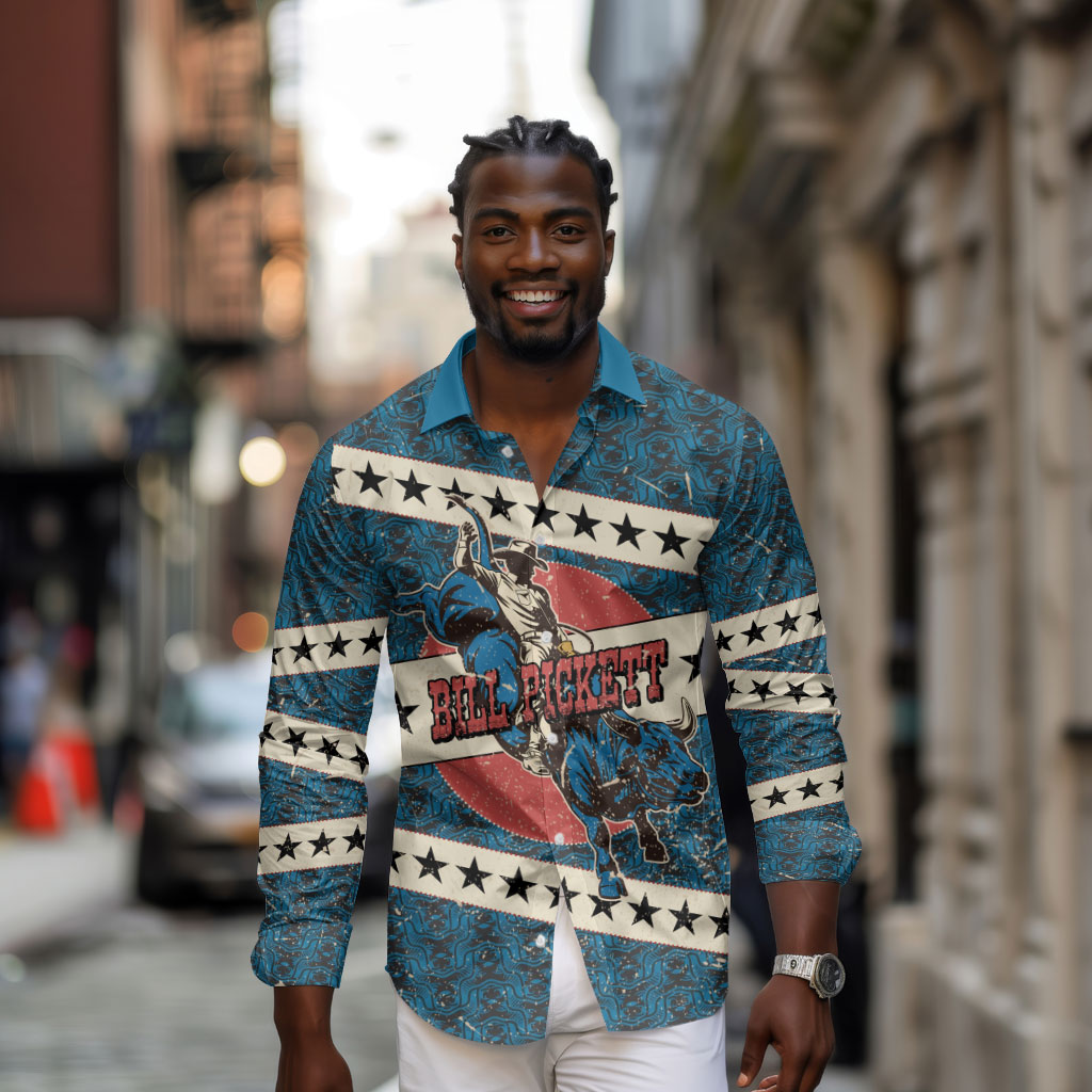 Bill Pickett Black Cowboy Long Sleeve Button Shirt Western American Heritage - Grunge Stars And Stripes