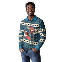 Bill Pickett Black Cowboy Long Sleeve Polo Shirt Western American Heritage - Grunge Stars And Stripes