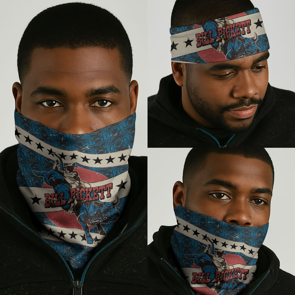 Bill Pickett Black Cowboy Neck Gaiter Western American Heritage - Grunge Stars And Stripes