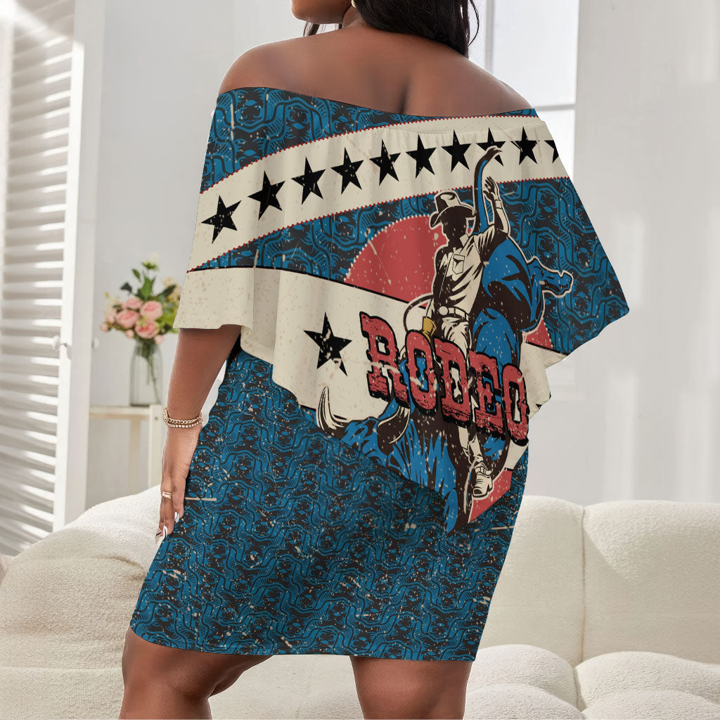 Bill Pickett Black Cowboy Off Shoulder Short Dress Western American Heritage - Grunge Stars And Stripes