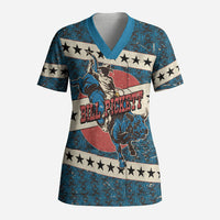 Bill Pickett Black Cowboy Scrub Top Western American Heritage - Grunge Stars And Stripes
