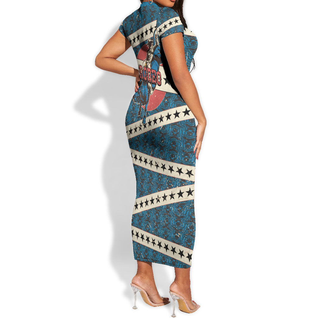 Bill Pickett Black Cowboy Short Sleeve Bodycon Dress Western American Heritage - Grunge Stars And Stripes