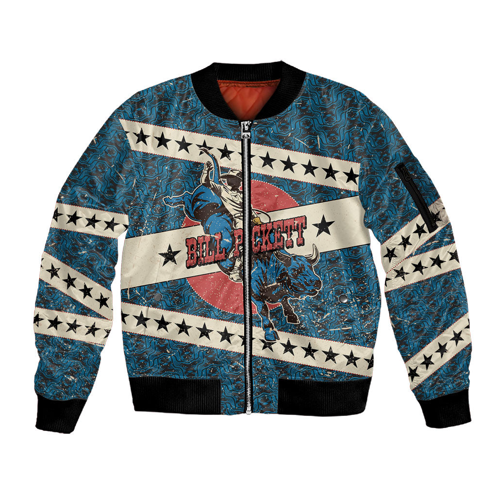 Bill Pickett Black Cowboy Sleeve Zip Bomber Jacket Western American Heritage - Grunge Stars And Stripes