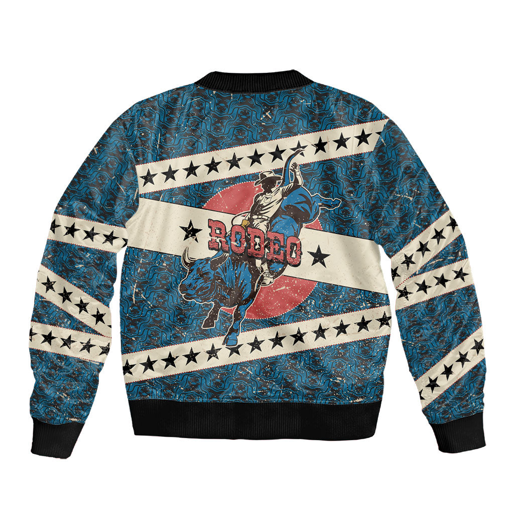 Bill Pickett Black Cowboy Sleeve Zip Bomber Jacket Western American Heritage - Grunge Stars And Stripes