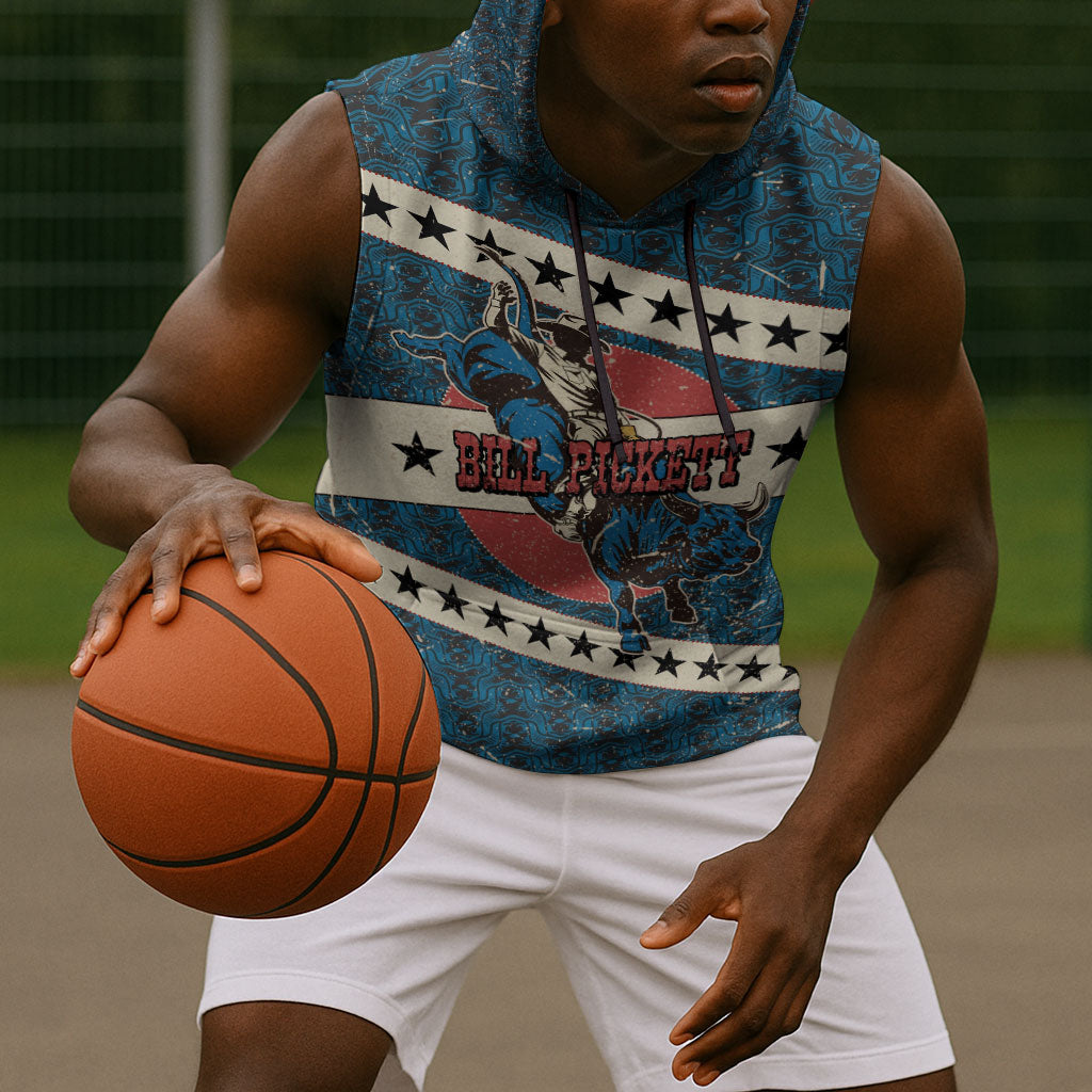 Bill Pickett Black Cowboy Sleeveless Hoodie Western American Heritage - Grunge Stars And Stripes