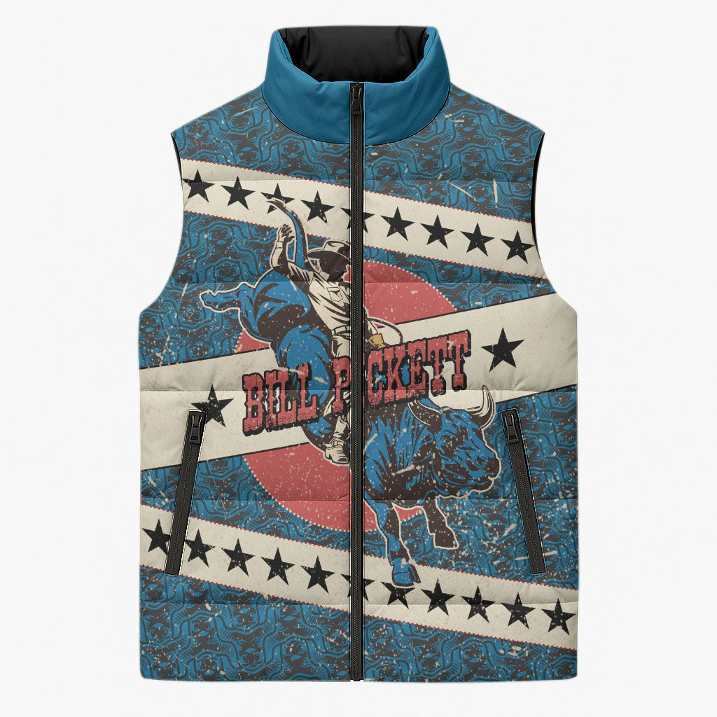 Bill Pickett Black Cowboy Sleeveless Puffer Jacket Western American Heritage - Grunge Stars And Stripes