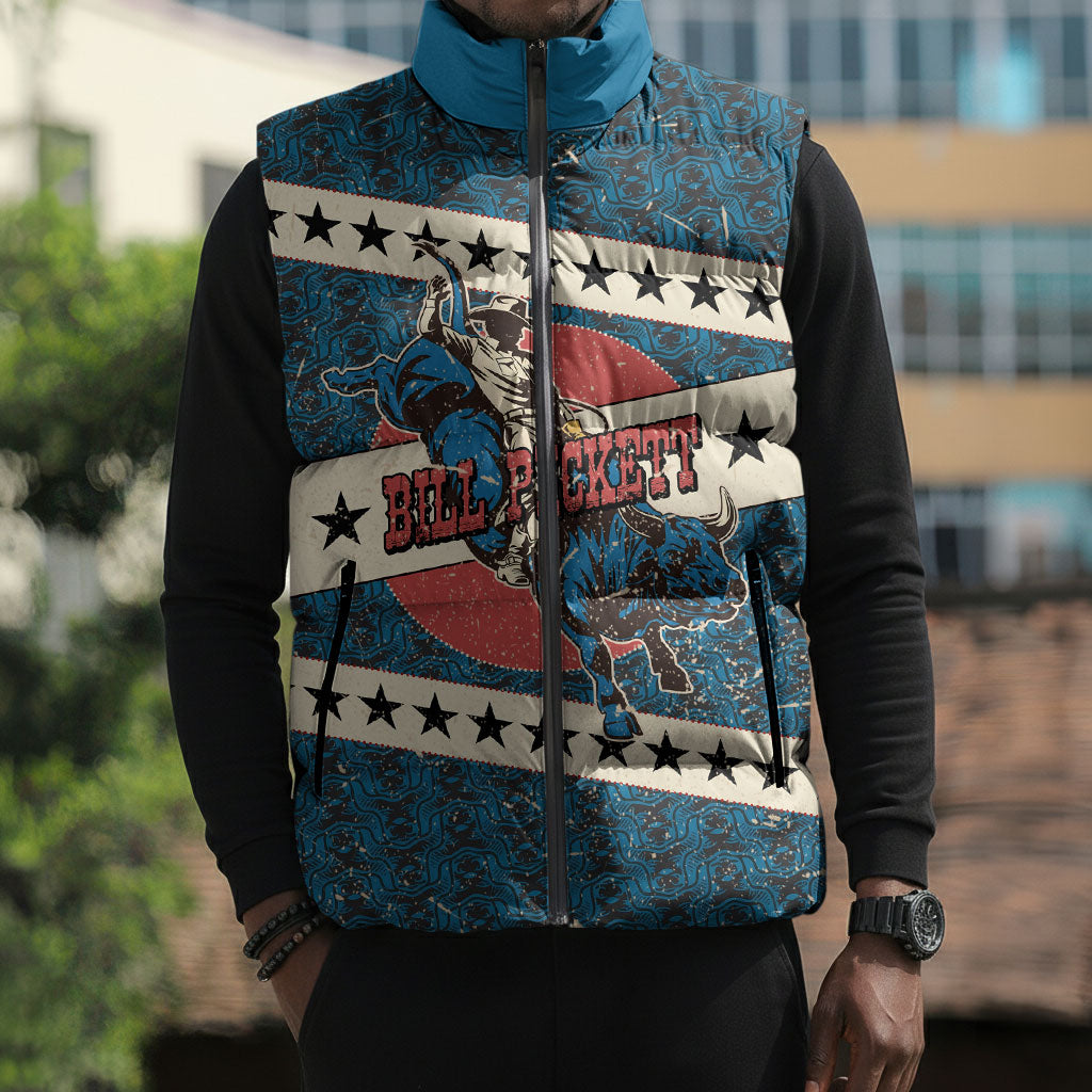 Bill Pickett Black Cowboy Sleeveless Puffer Jacket Western American Heritage - Grunge Stars And Stripes