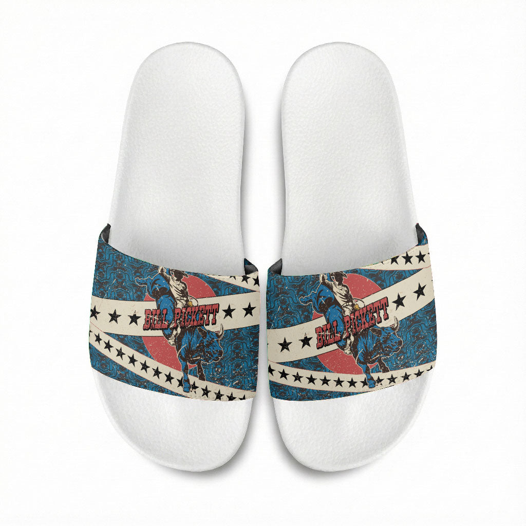 Bill Pickett Black Cowboy Slide Sandals Western American Heritage - Grunge Stars And Stripes
