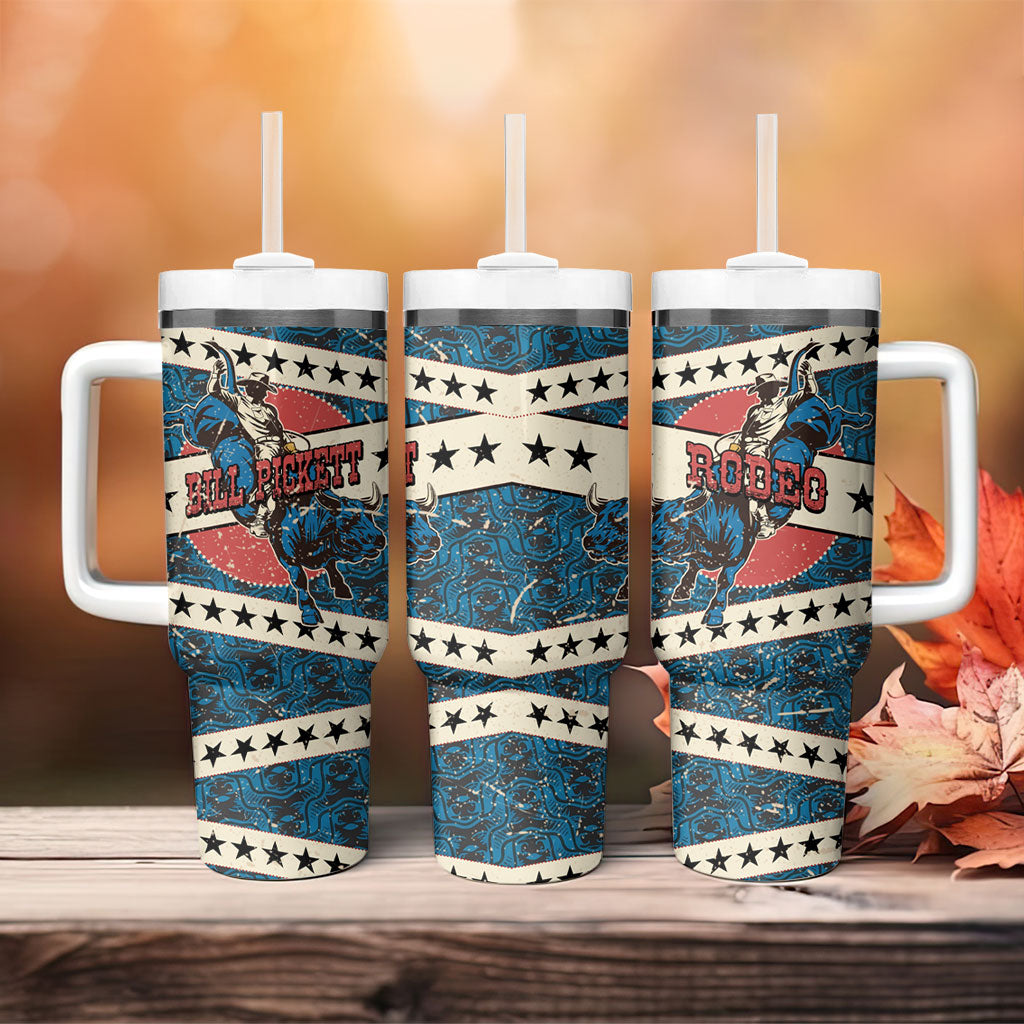 Bill Pickett Black Cowboy Tumbler With Handle Western American Heritage - Grunge Stars And Stripes