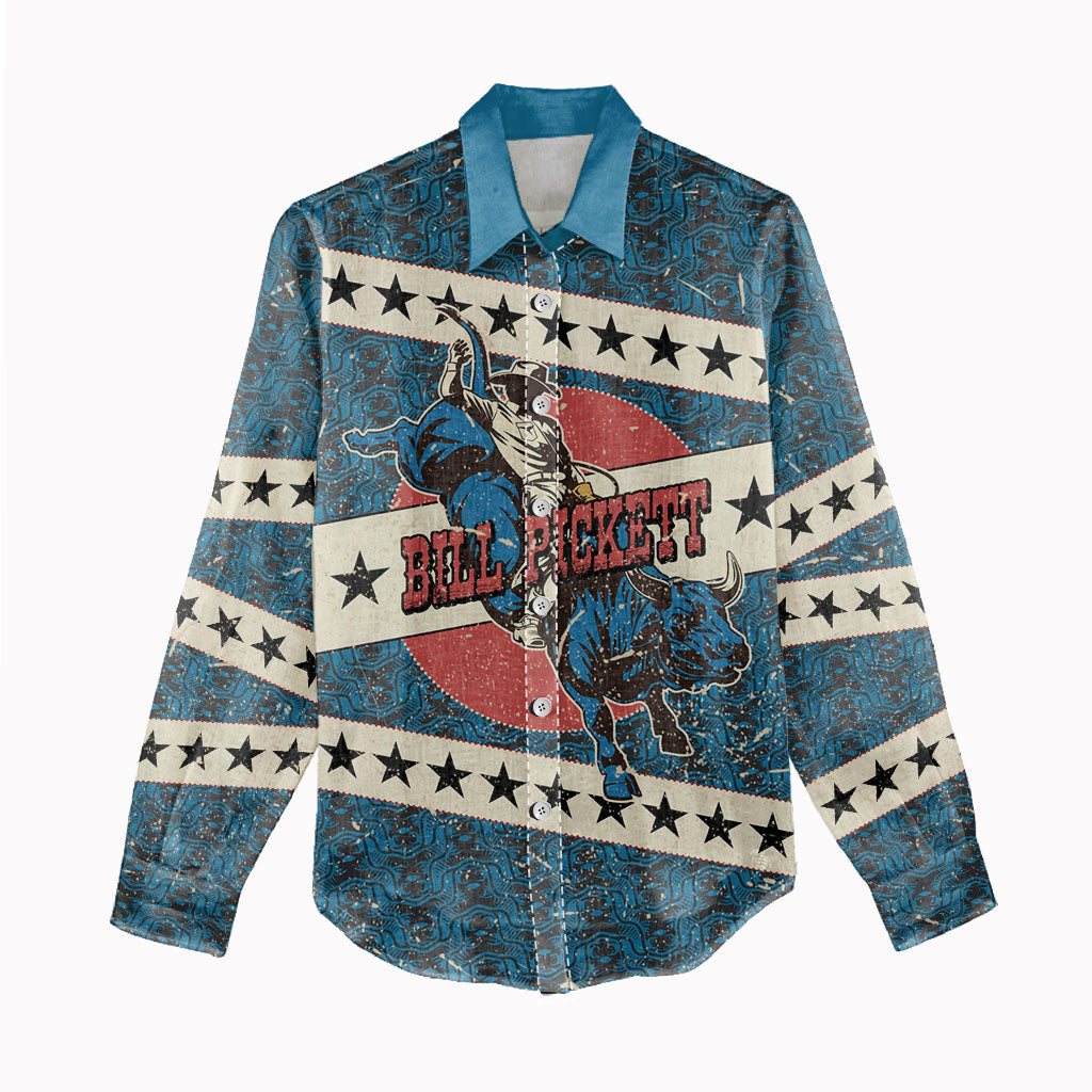 Bill Pickett Black Cowboy Women Casual Shirt Western American Heritage - Grunge Stars And Stripes