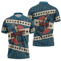 Bill Pickett Black Cowboy Zipper Polo Shirt Western American Heritage - Grunge Stars And Stripes