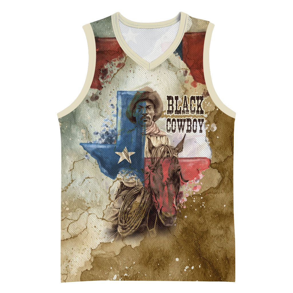 Bill Pickett Texas Flag Basketball Jersey Black Cowboy - Vintage Grunge Watercolor - Horseback Rider Heritage
