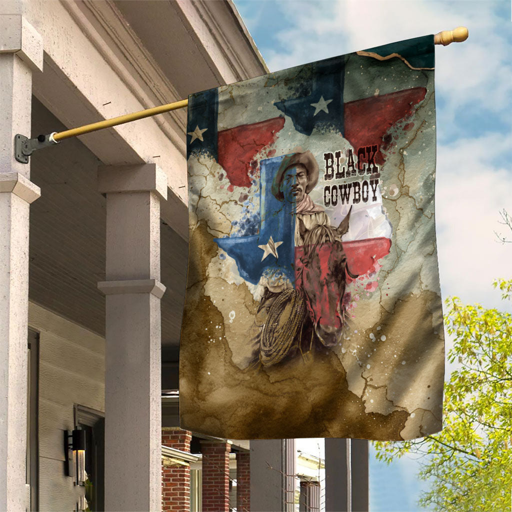 Bill Pickett Texas Flag Garden Flag Black Cowboy - Vintage Grunge Watercolor - Horseback Rider Heritage