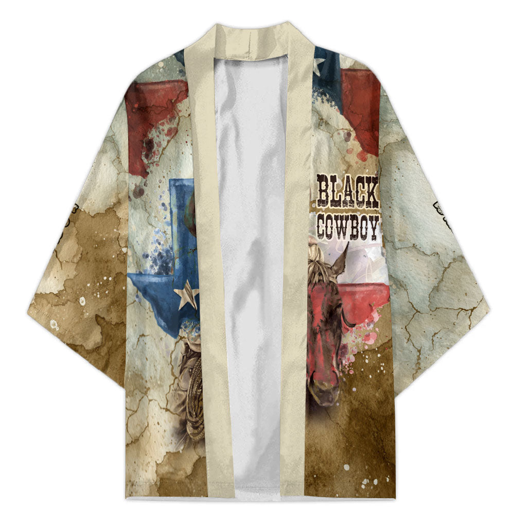 Bill Pickett Texas Flag Kimono Black Cowboy - Vintage Grunge Watercolor - Horseback Rider Heritage