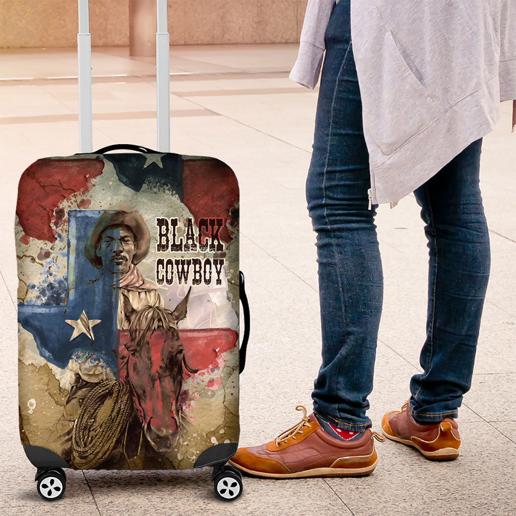 Bill Pickett Texas Flag Luggage Cover Black Cowboy - Vintage Grunge Watercolor - Horseback Rider Heritage