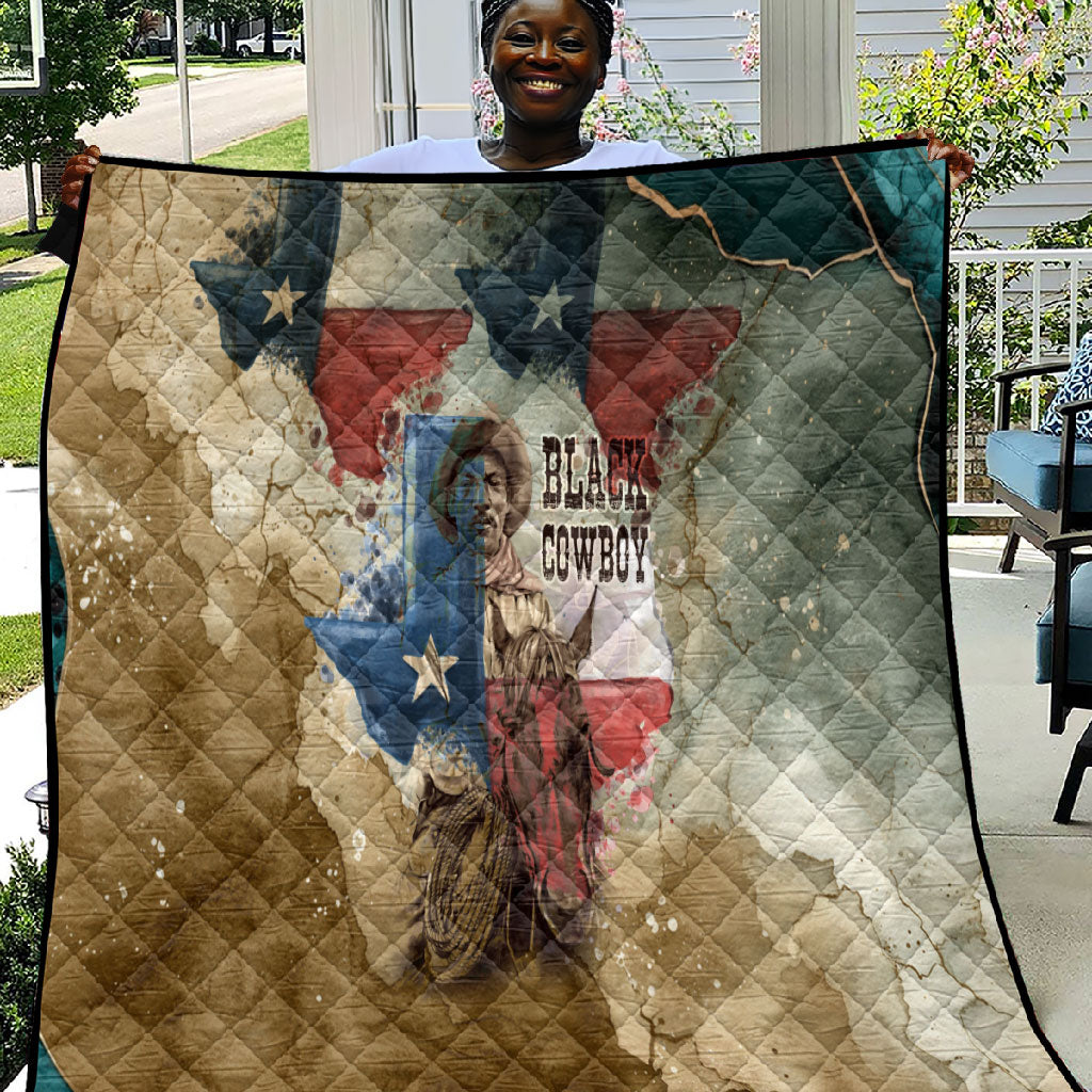 Bill Pickett Texas Flag Quilt Black Cowboy - Vintage Grunge Watercolor - Horseback Rider Heritage