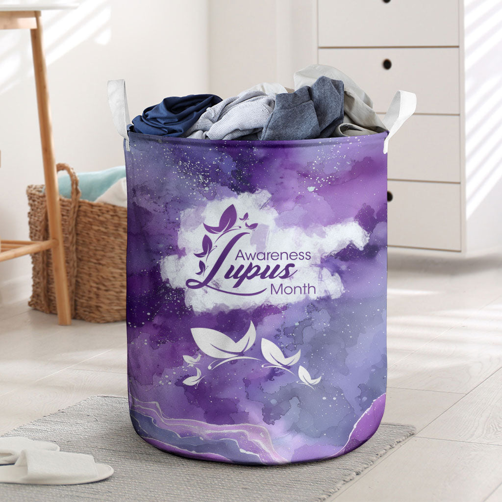 Lupus Awareness Month Laundry Basket Purple Ribbon Watercolor Galaxy Butterfly Floral Support Art