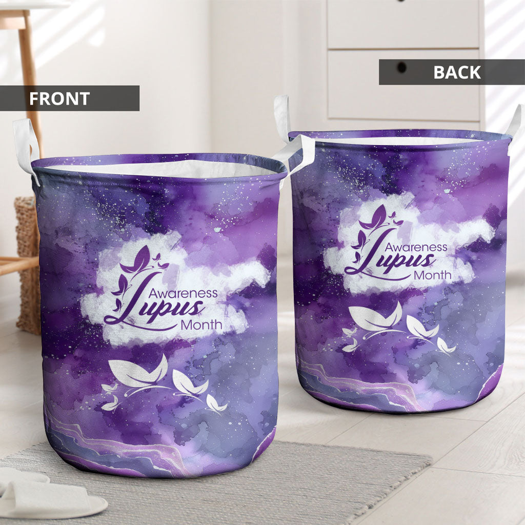 Lupus Awareness Month Laundry Basket Purple Ribbon Watercolor Galaxy Butterfly Floral Support Art