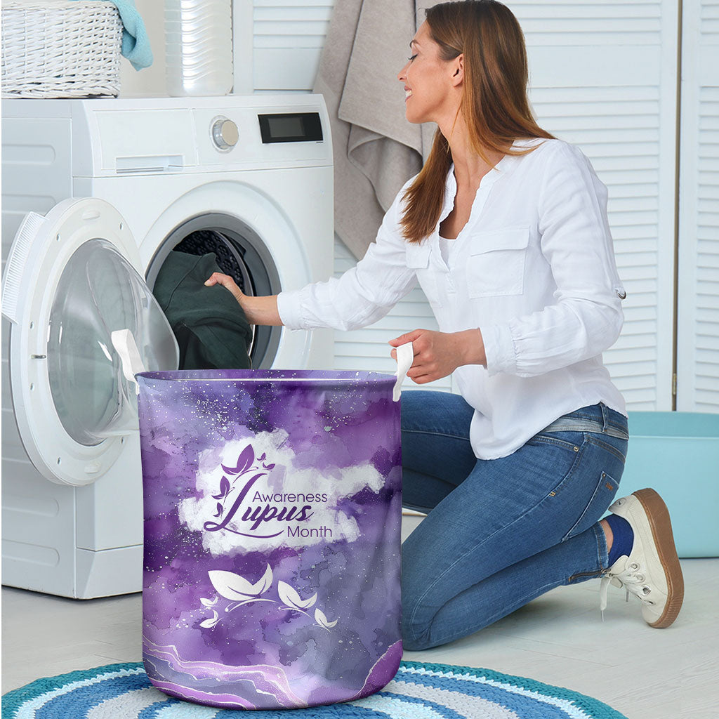 Lupus Awareness Month Laundry Basket Purple Ribbon Watercolor Galaxy Butterfly Floral Support Art