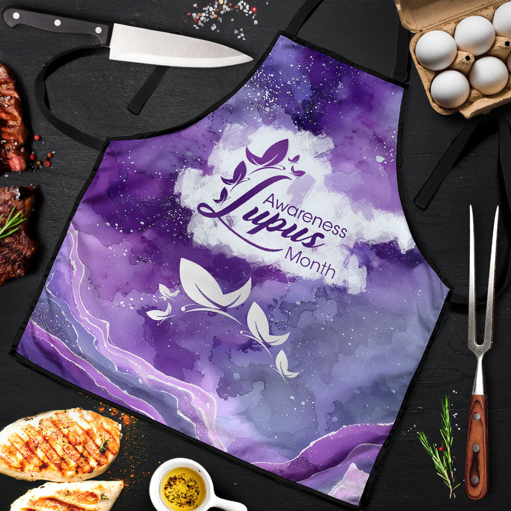 Lupus Awareness Month Apron Purple Ribbon Watercolor Galaxy Butterfly Floral Support Art