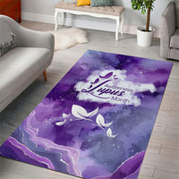 Lupus Awareness Month Area Rug Purple Ribbon Watercolor Galaxy Butterfly Floral Support Art