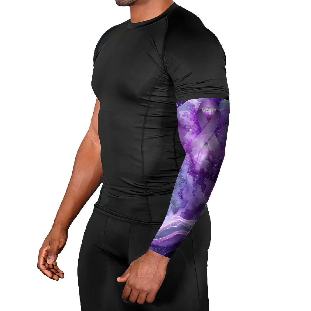 Lupus Awareness Month Arm Sleeves Purple Ribbon Watercolor Galaxy Butterfly Floral Support Art