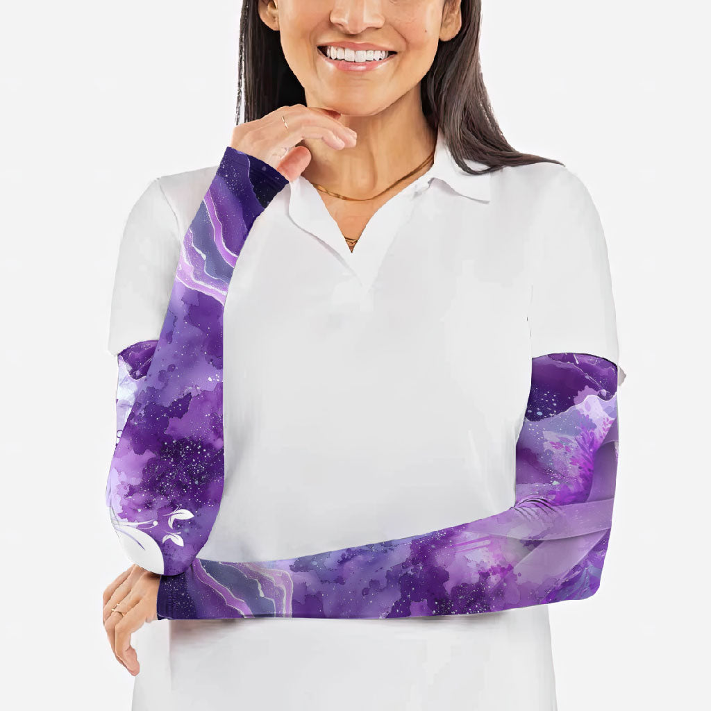 Lupus Awareness Month Arm Sleeves Purple Ribbon Watercolor Galaxy Butterfly Floral Support Art