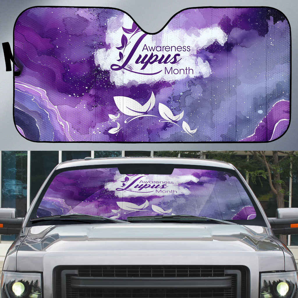 Lupus Awareness Month Auto Sun Shade Purple Ribbon Watercolor Galaxy Butterfly Floral Support Art