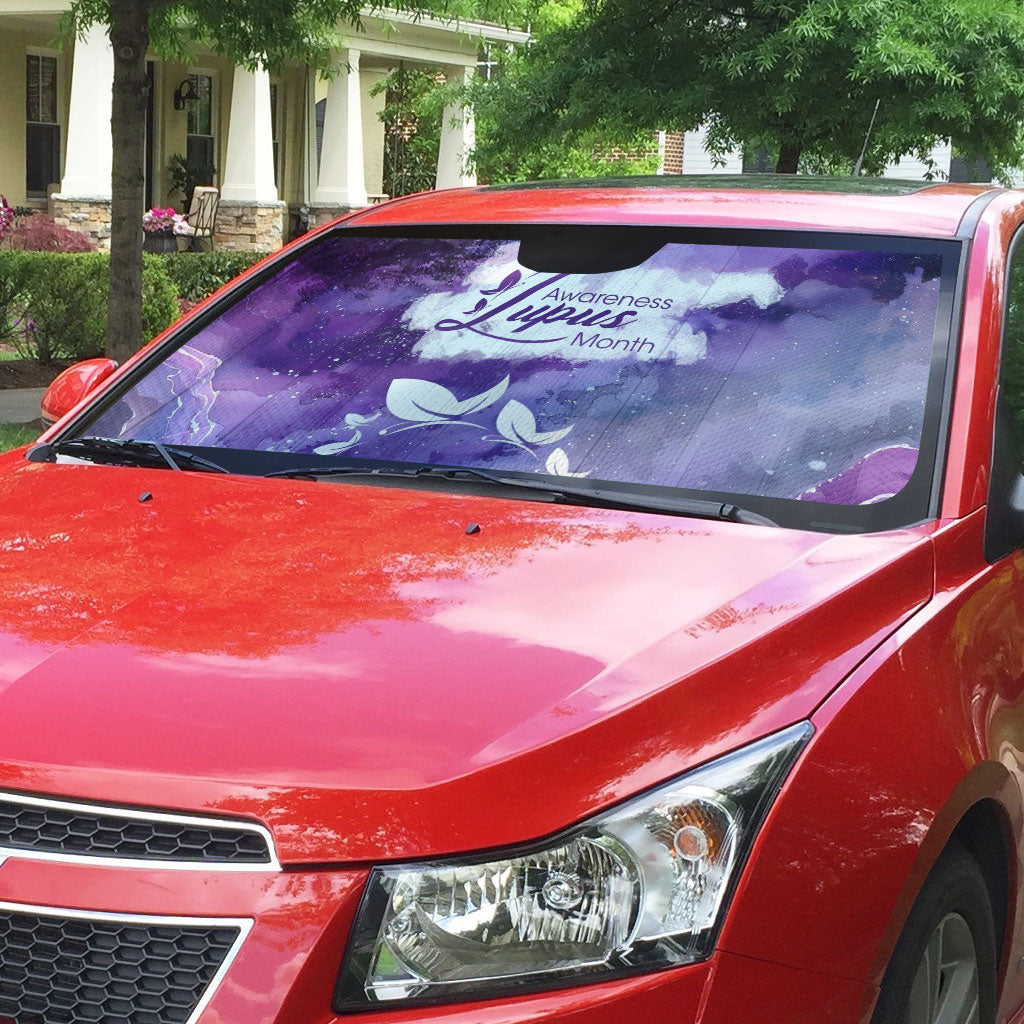 Lupus Awareness Month Auto Sun Shade Purple Ribbon Watercolor Galaxy Butterfly Floral Support Art
