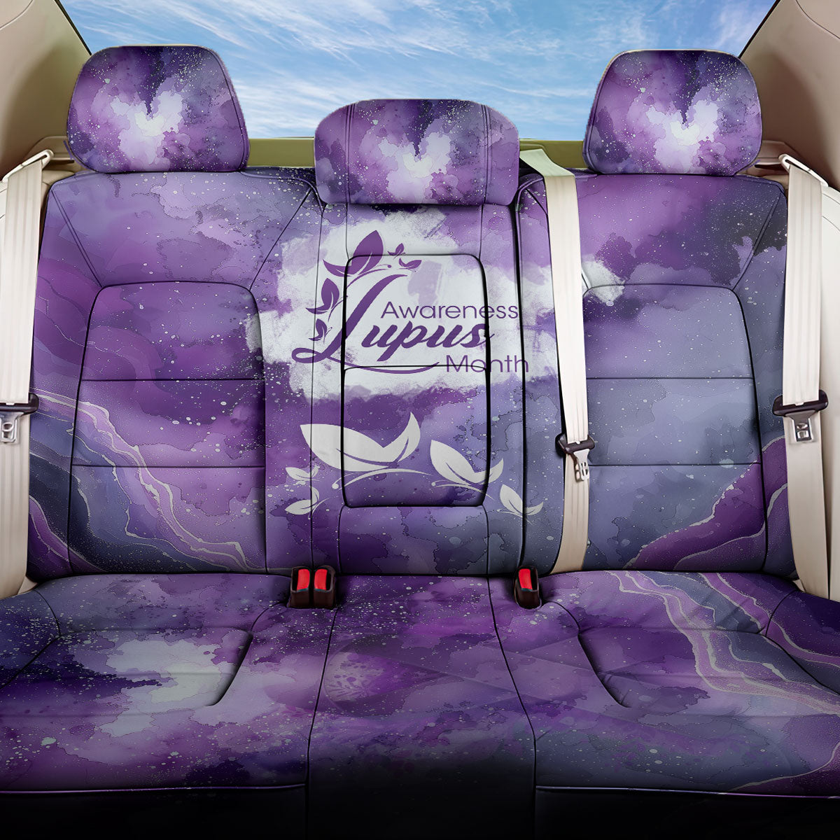 Lupus Awareness Month Back Car Seat Cover Purple Ribbon Watercolor Galaxy Butterfly Floral Support Art