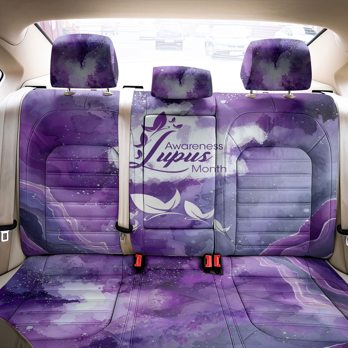 Lupus Awareness Month Back Car Seat Cover Purple Ribbon Watercolor Galaxy Butterfly Floral Support Art
