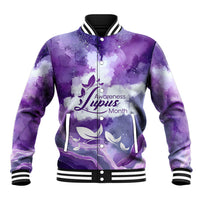 Lupus Awareness Month Baseball Jacket Purple Ribbon Watercolor Galaxy Butterfly Floral Support Art