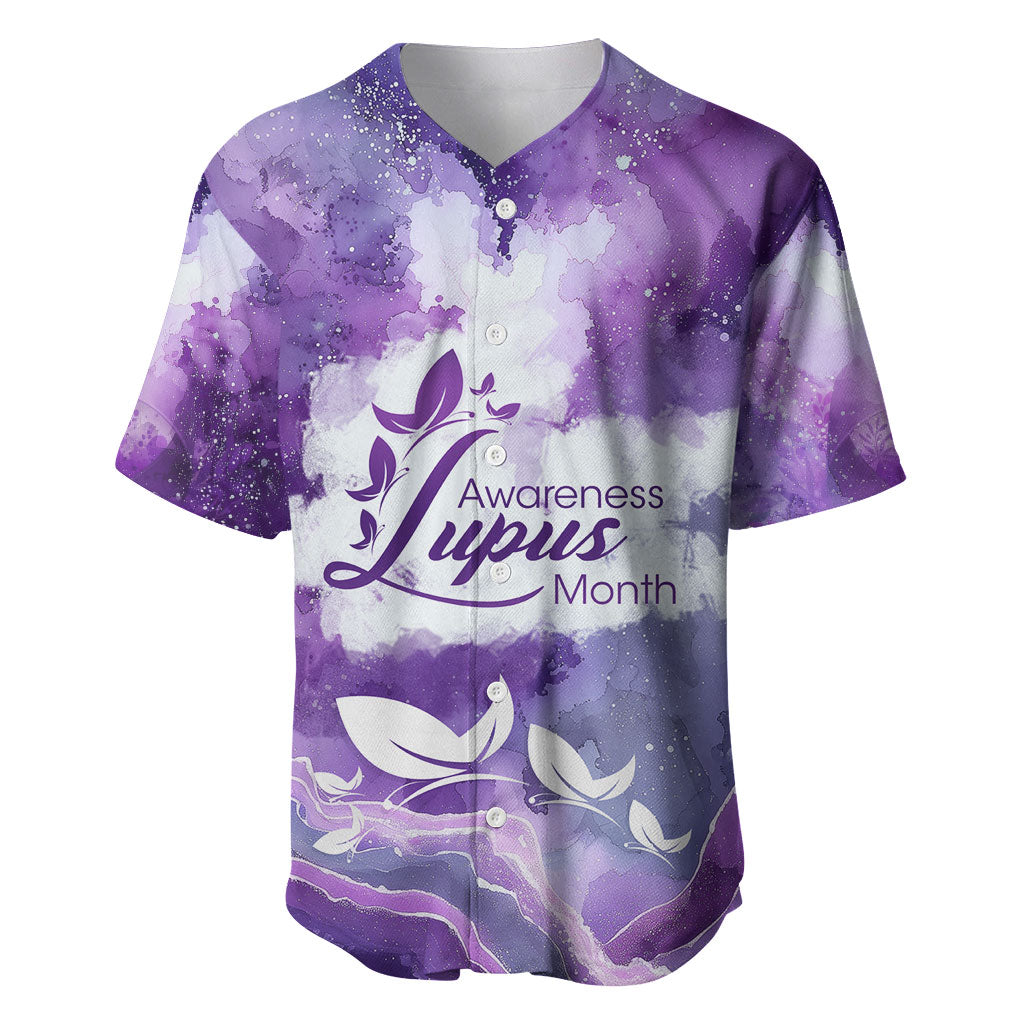 Lupus Awareness Month Baseball Jersey Purple Ribbon Watercolor Galaxy Butterfly Floral Support Art