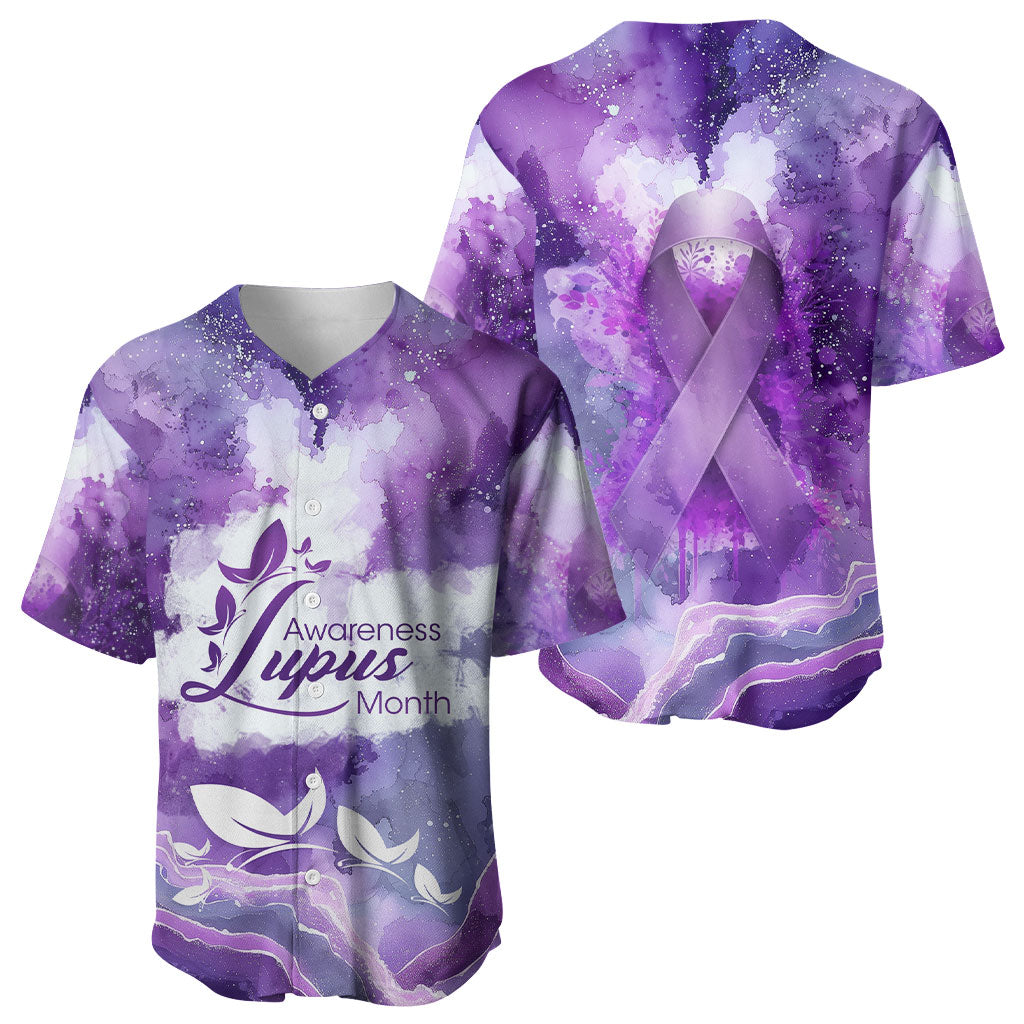 Lupus Awareness Month Baseball Jersey Purple Ribbon Watercolor Galaxy Butterfly Floral Support Art