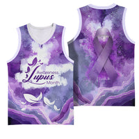 Lupus Awareness Month Basketball Jersey Purple Ribbon Watercolor Galaxy Butterfly Floral Support Art