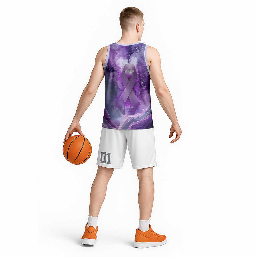 Lupus Awareness Month Basketball Jersey Purple Ribbon Watercolor Galaxy Butterfly Floral Support Art