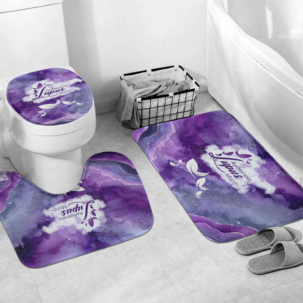 Lupus Awareness Month Bathroom Set Purple Ribbon Watercolor Galaxy Butterfly Floral Support Art