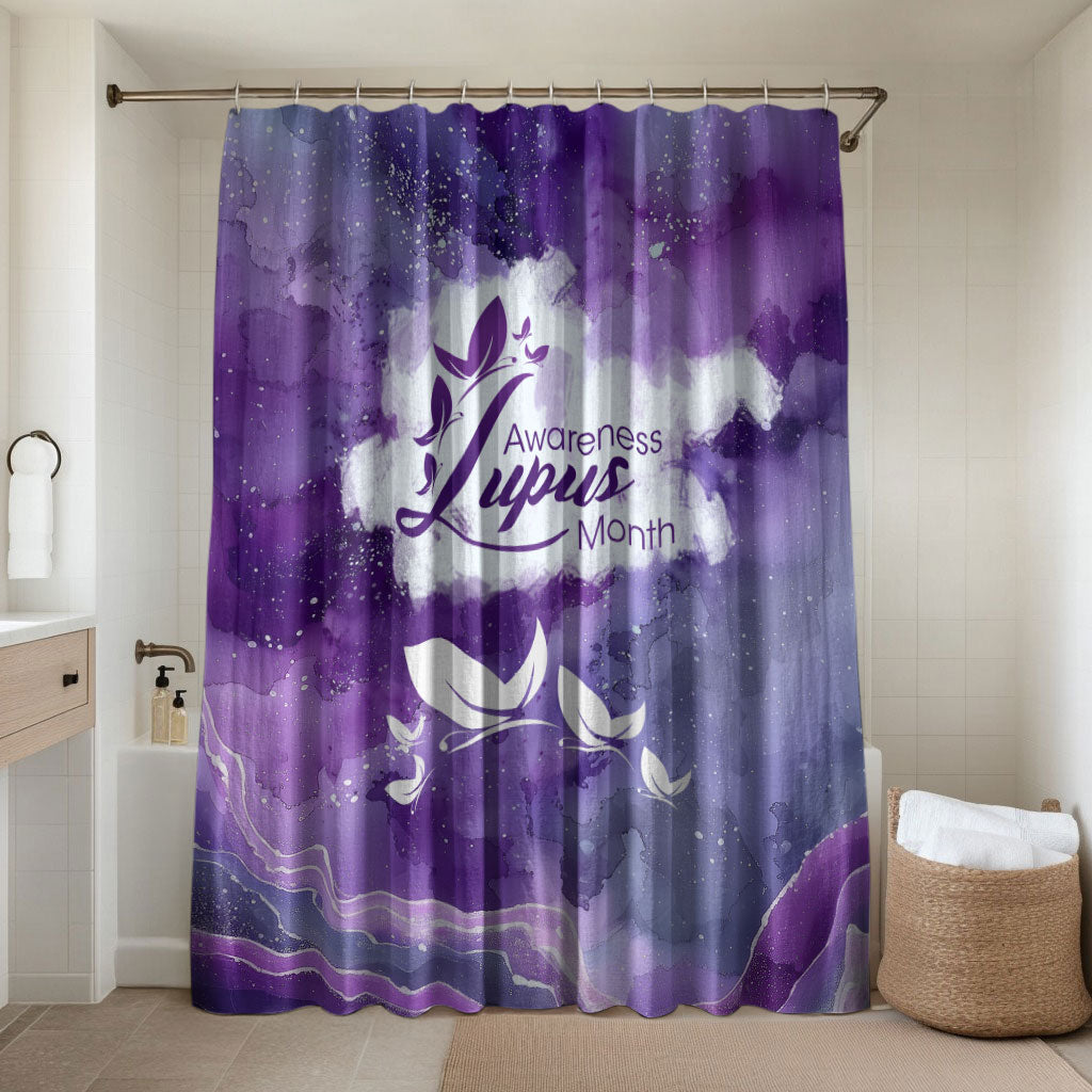 Lupus Awareness Month Bathroom Set Purple Ribbon Watercolor Galaxy Butterfly Floral Support Art
