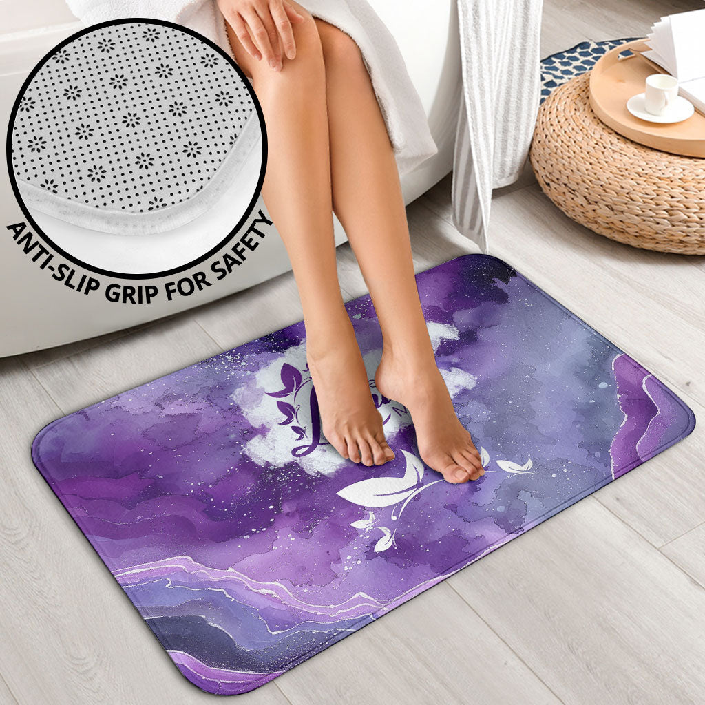 Lupus Awareness Month Bathroom Set Purple Ribbon Watercolor Galaxy Butterfly Floral Support Art